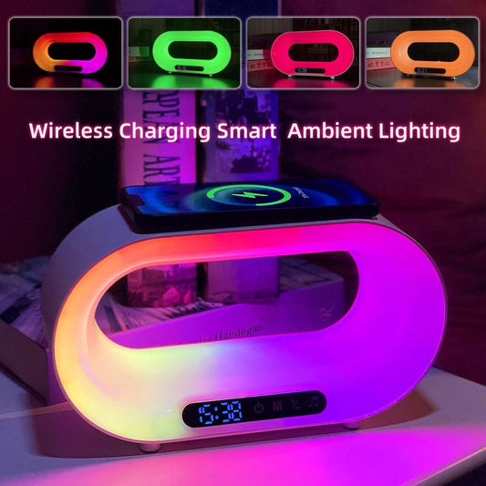 Multi-function 3 In 1 LED Night Light APP Control RGB Atmosphere Desk Lamp Smart Multifunctional Wireless Charger Alarm Clock - Tekskmarket