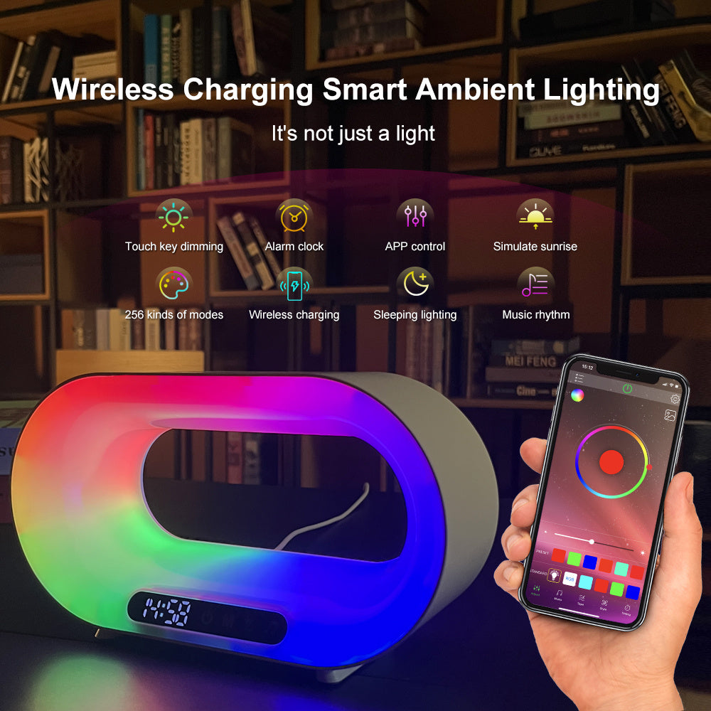 Multi-function 3 In 1 LED Night Light APP Control RGB Atmosphere Desk Lamp Smart Multifunctional Wireless Charger Alarm Clock - Tekskmarket